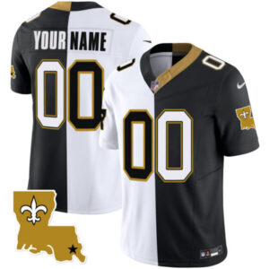 New Orleans Saints White Black Split Custom Jersey – All Stitched