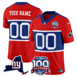 New York Giants ‘Century Red’ 100th Commemorative Vapor Custom Jersey V2 – All Stitched