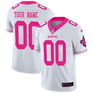 New Orleans Saints Custom White Pink Jersey – All Stitched