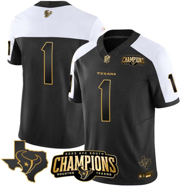 Men’s Houston Texans 2023 AFC South Champions Patch Gold Vapor Jersey – All Stitched