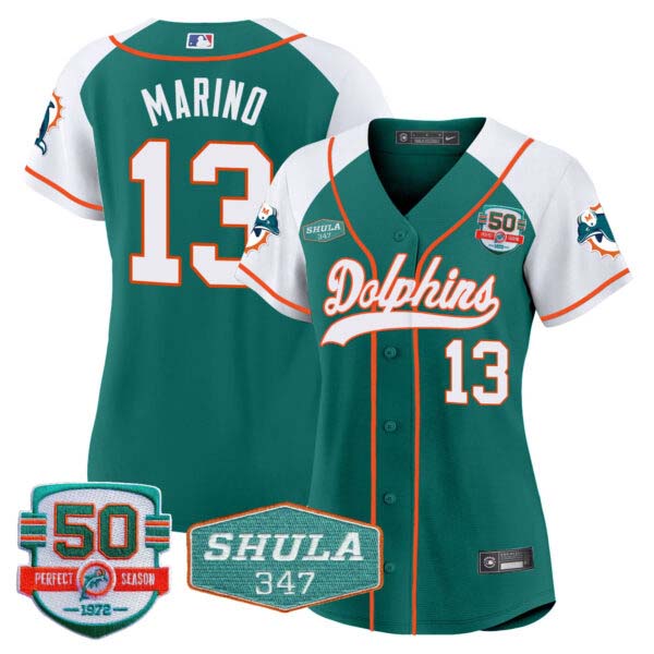 Women’s Dolphins 50th & Don Shula 347 Memorial Patch Baseball Jersey – All Stitched