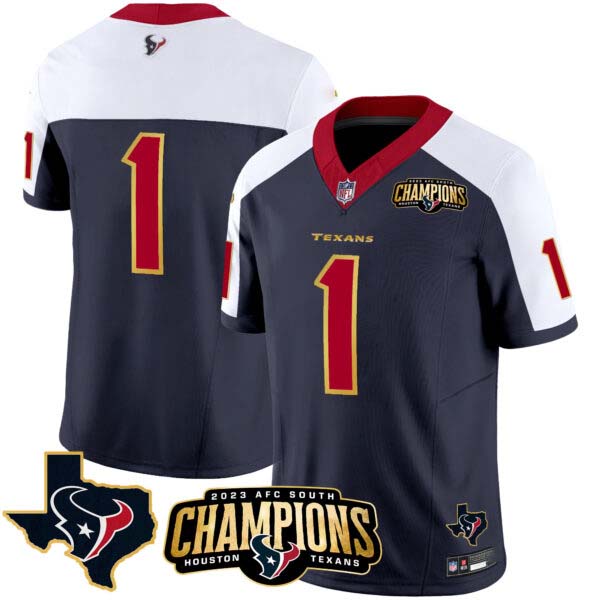 Men’s Houston Texans 2023 AFC South Champions Patch Gold Trim Vapor Jersey – All Stitched