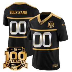New York Giants ‘Century Red’ 100th Season Commemorative Gold Vapor Custom Jersey – All Stitched