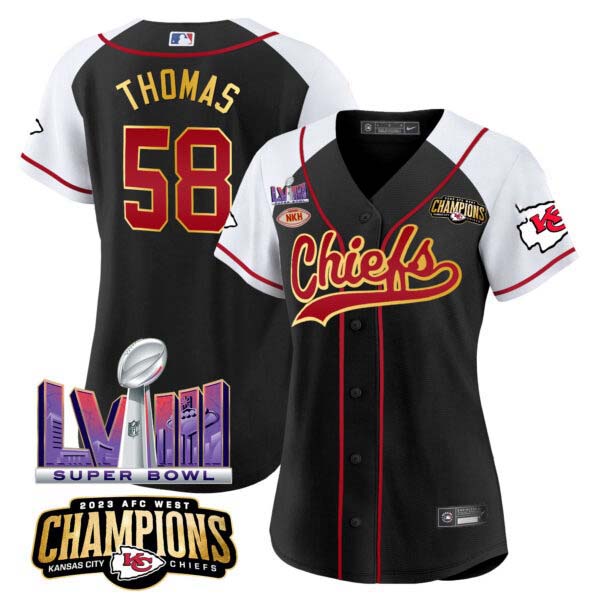 Women’s Chiefs AFC West Champions & Super Bowl LVIII Patch Baseball Jersey – All Stitched