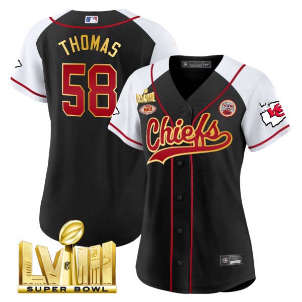 Women’s Chiefs Super Bowl LVIII Gold Patch Baseball Jersey – All Stitched