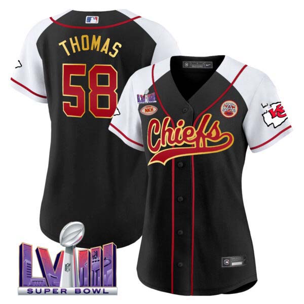 Women’s Chiefs Super Bowl LVIII Patch Baseball Jersey – All Stitched