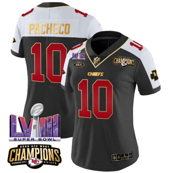 Women’s Chiefs AFC West Champions & Super Bowl LVIII Patch Vapor Jersey – All Stitched