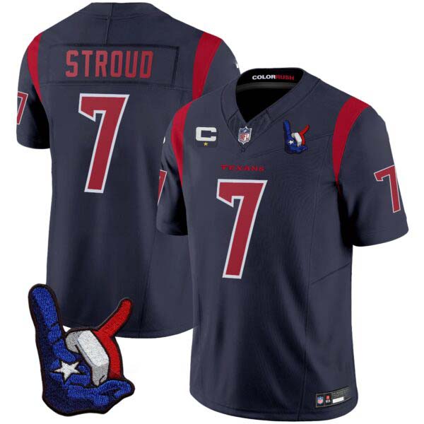 CJ Stroud Houston Texans Color Rush Hand Sign Throwing Up The H Jersey – All Stitched