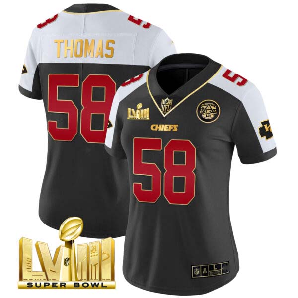 Women’s Chiefs Super Bowl LVIII Gold Patch Vapor Jersey – All Stitched