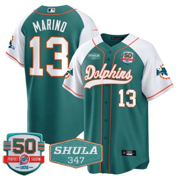 Men’s Dolphins 50th & Don Shula 347 Memorial Patch Baseball Jersey – All Stitched