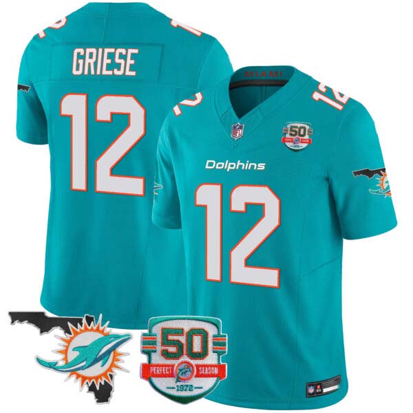 Men’s Dolphins 50th Perfect Season & Florida Patch Vapor Jersey – All Stitched