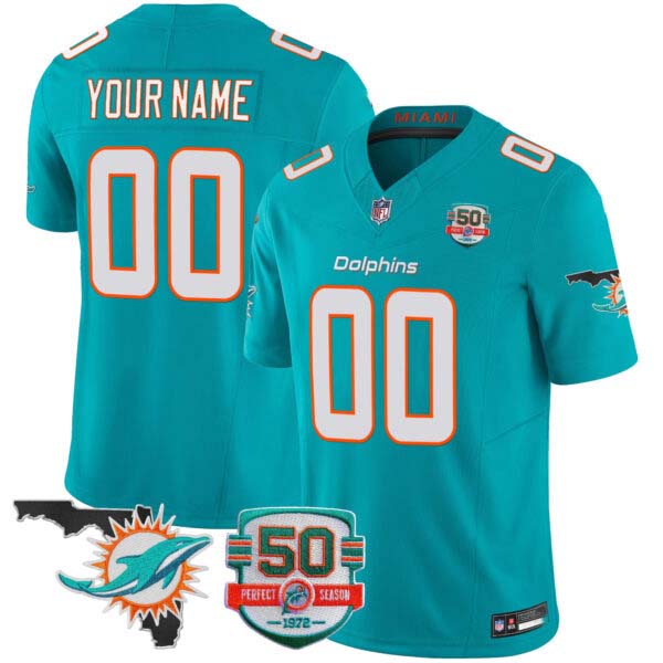 Dolphins 50th Perfect Season & Florida Patch Vapor Custom Jersey – All Stitched