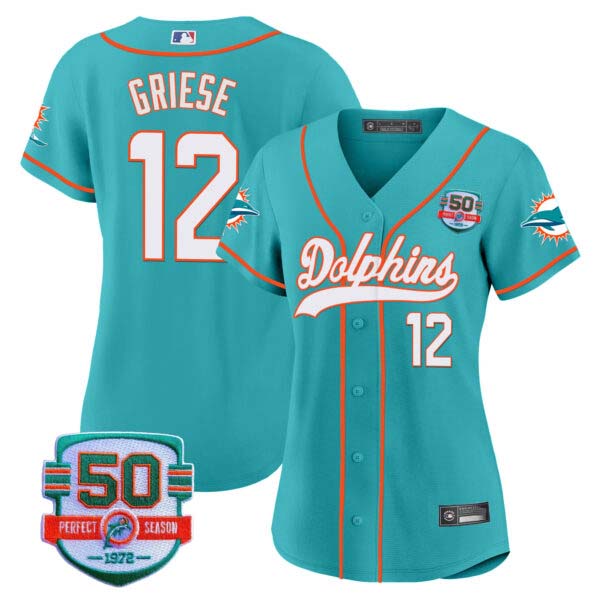Women’s Dolphins 50th 1972 Perfect Season Patch Baseball Jersey – All Stitched