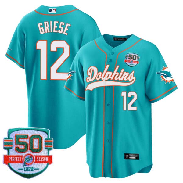 Men’s Dolphins 50th 1972 Perfect Season Patch Baseball Jersey – All Stitched