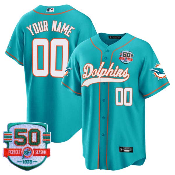 Dolphins 50th 1972 Perfect Season Patch Baseball Custom Jersey – All Stitched