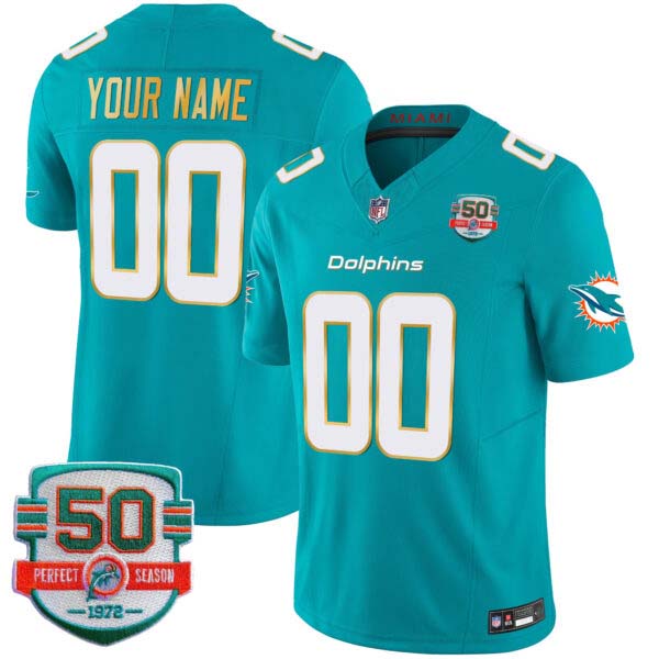 Dolphins Gold Trim Vapor Limited Custom Jersey – All Stitched