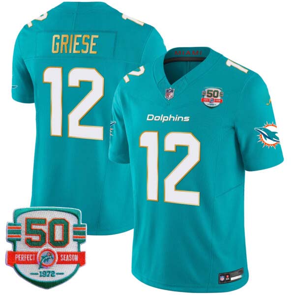 Men’s Dolphins Gold Trim Vapor Limited Jersey – All Stitched