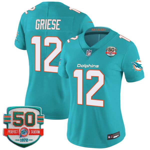 Women’s Dolphins 50th 1972 Perfect Season Patch Vapor Jersey – All Stitched