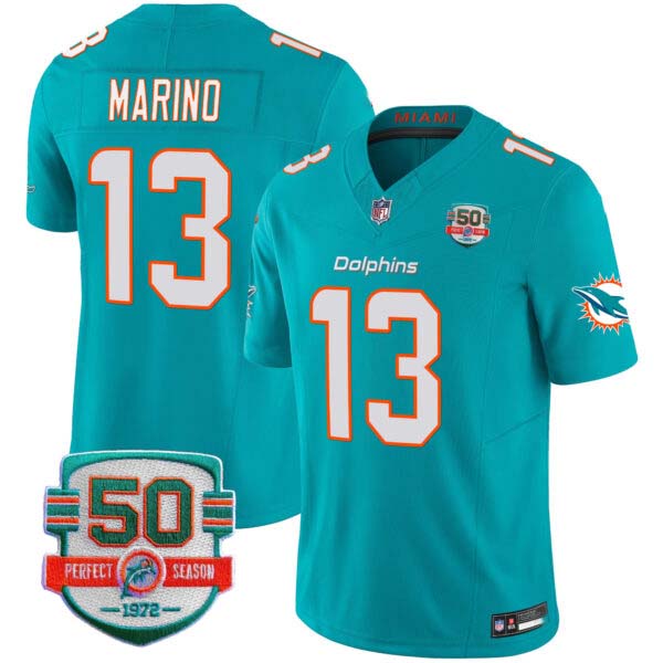 Men’s Dolphins 50th 1972 Perfect Season Patch Vapor Jersey – All Stitched