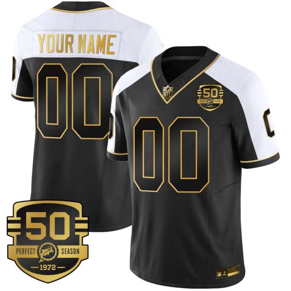 Dolphins Throwback Gold Vapor Custom Jersey – All Stitched