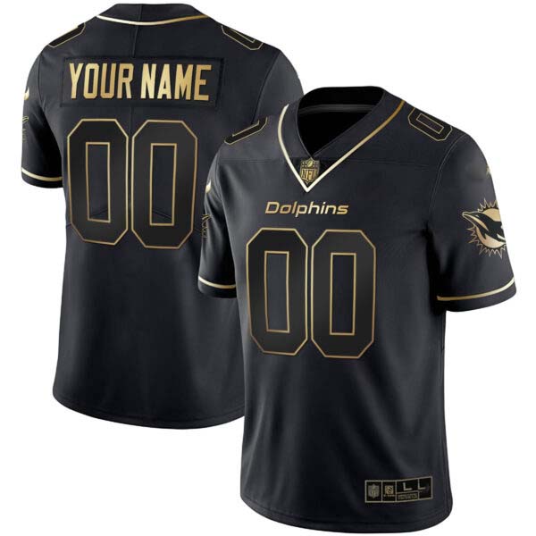 Dolphins White Gold & Black Gold Custom Jersey – All Stitched