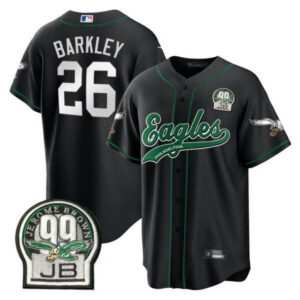 Saquon Barkley Eagles Jerome Brown Retired Patch Kelly Green Baseball Jersey – All Stitched