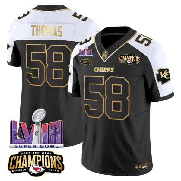 Men’s Chiefs AFC West Champions & Super Bowl LVIII Patch Vapor Jersey V2 – All Stitched