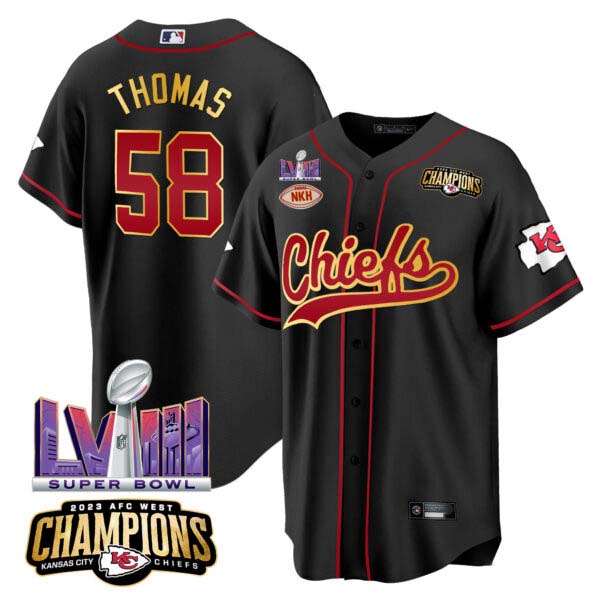 Men’s Chiefs AFC West Champions & Super Bowl LVIII Patch Baseball Jersey – All Stitched