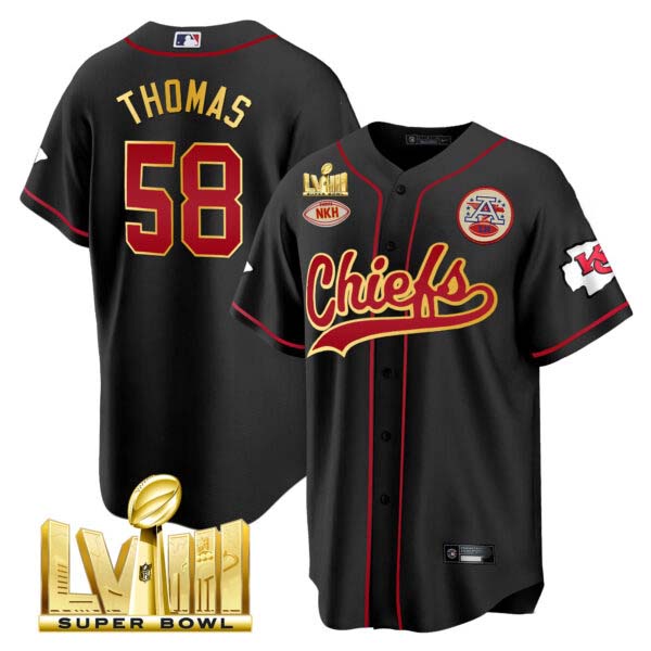 Men’s Chiefs Super Bowl LVIII Gold Patch Baseball Jersey – All Stitched