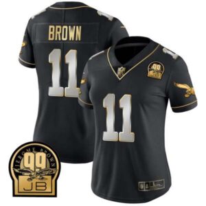 Women’s Eagles Jerome Brown Retired Patch Gold & Kelly Jersey – All Stitched