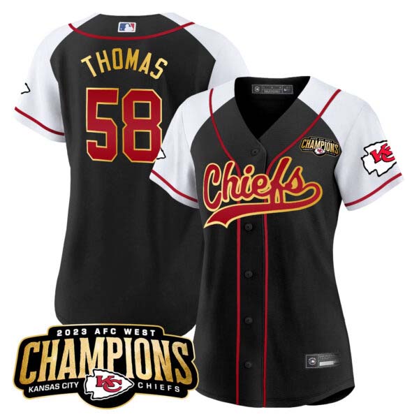 Women’s Chiefs 2023 AFC West Champions Patch Baseball Jersey – All Stitched