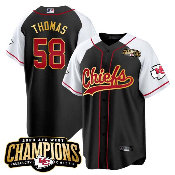 Men’s Chiefs 2023 AFC West Champions Patch Baseball Jersey – All Stitched