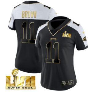 Women’s Eagles Super Bowl LVII Gold Vapor Jersey – All Stitched