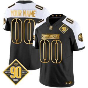 Washington Commanders 90th Anniversary Patch Gold Vapor Custom Jersey – All Stitched