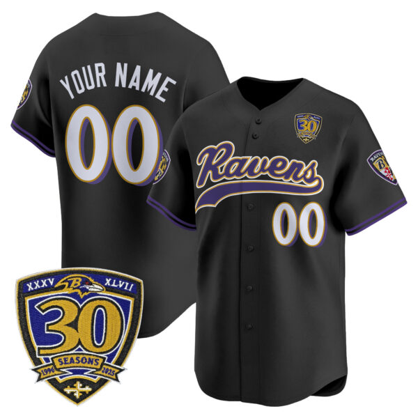 Baltimore Ravens 2025 Vapor Baseball Custom Jersey – 30th Anniversary Patch – All Stitched