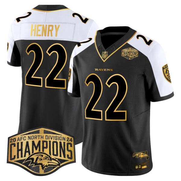 Men’s Ravens Maryland Flag Map 2024 AFC North Division Champions Patch Gold Vapor Limited Jersey – All Sti