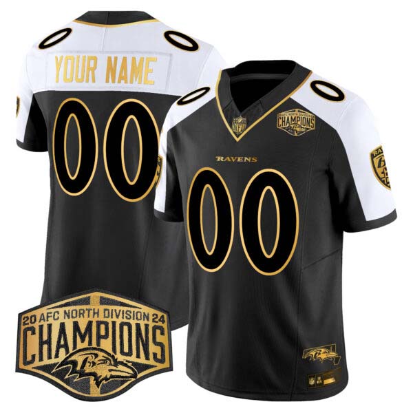 Ravens Maryland 2024 AFC North Division Champions Patch Gold Vapor Limited Custom Jersey – All Stitched