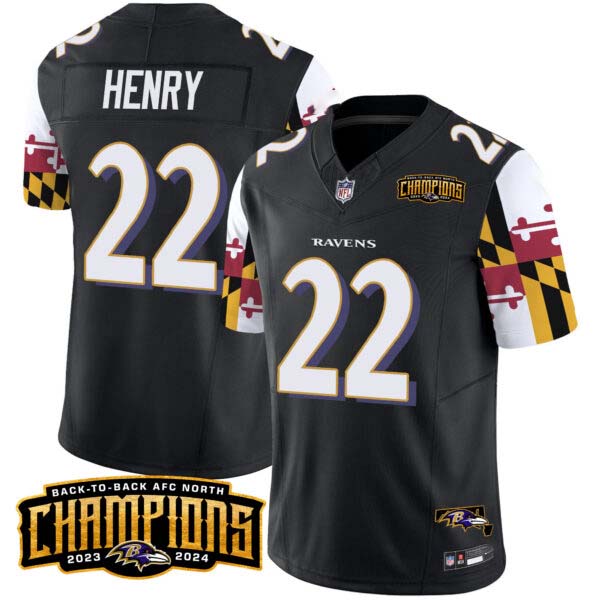 Men’s Ravens Maryland Flag Back To Back AFC North Champions Patch Vapor Limited Jersey – All Stitched