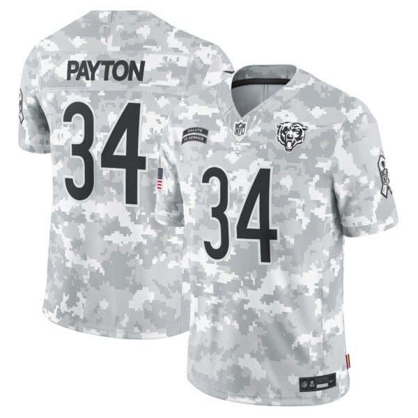 Walter Payton Chicago Bears 2024 Salute to Service Vapor Limited Jersey – Arctic Camo – All Stitched