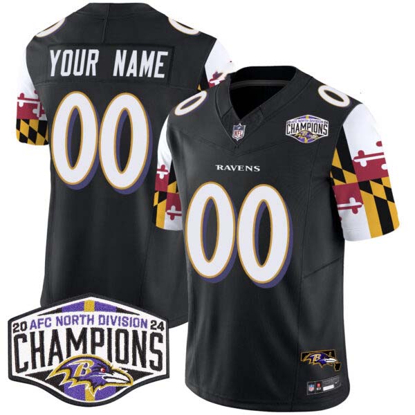 Ravens Maryland Flag 2024 AFC North Division Champions Patch Vapor Limited Custom Jersey – All Stitched