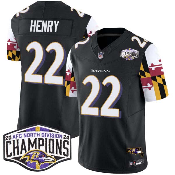 Men’s Ravens Maryland Flag 2024 AFC North Division Champions Patch Vapor Limited Jersey – All Stitched