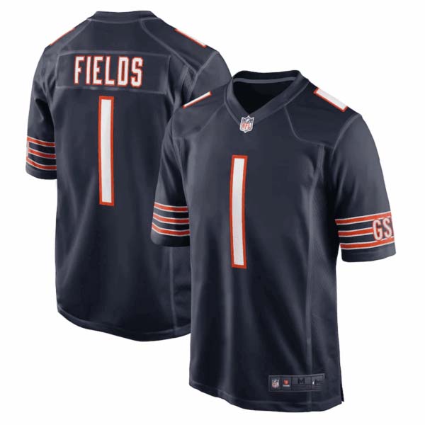 Justin Fields Chicago Bears GSH Navy Game Jersey – All Stitched