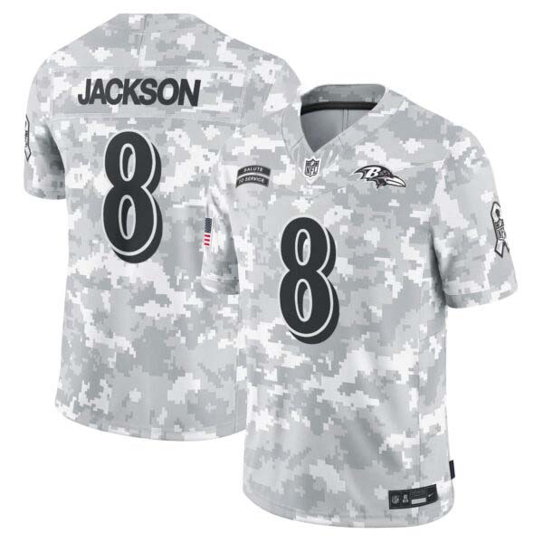 Lamar Jackson Baltimore Ravens 2024 Salute to Service Vapor Limited Jersey – Arctic Camo – All Stitched