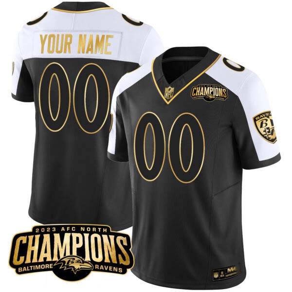 Ravens 2023 AFC North Champions Patch Gold Vapor Custom Jersey – All Stitched