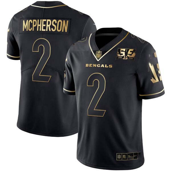 Men’s Cincinnati Bengals 55th 1968 – 2022 Anniversary Patch White Gold & Black Gold Jersey – All Stitched