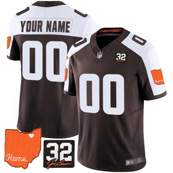 Browns #32 Jim Brown Memorial & Home Patch Custom Jersey V2 – All Stitched