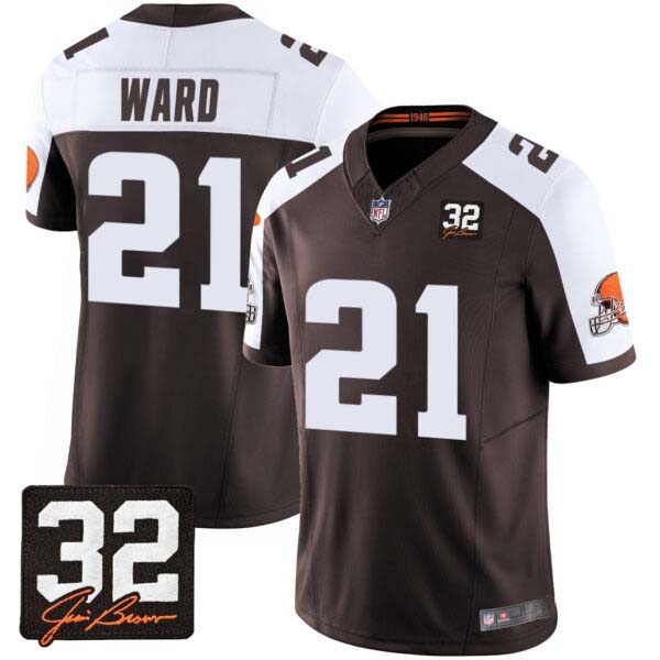 Men’s Browns #32 Jim Brown Memorial Patch Jersey – All Stitched
