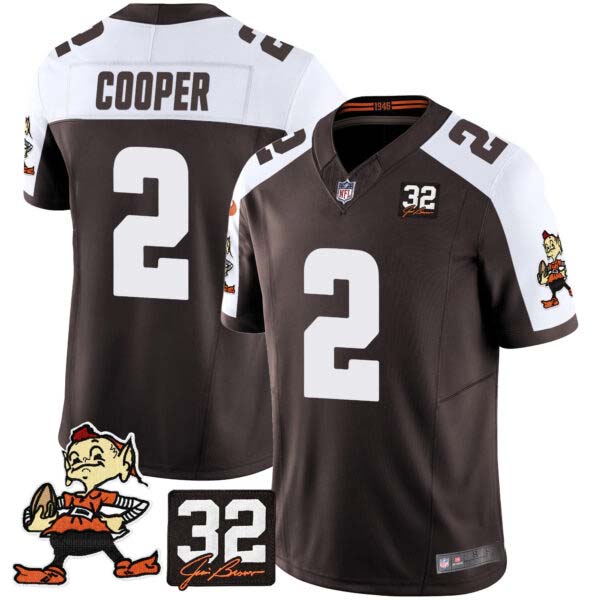 Men’s Browns #32 Jim Brown Memorial Patch Vapor Limited Jersey V2 – All Stitched