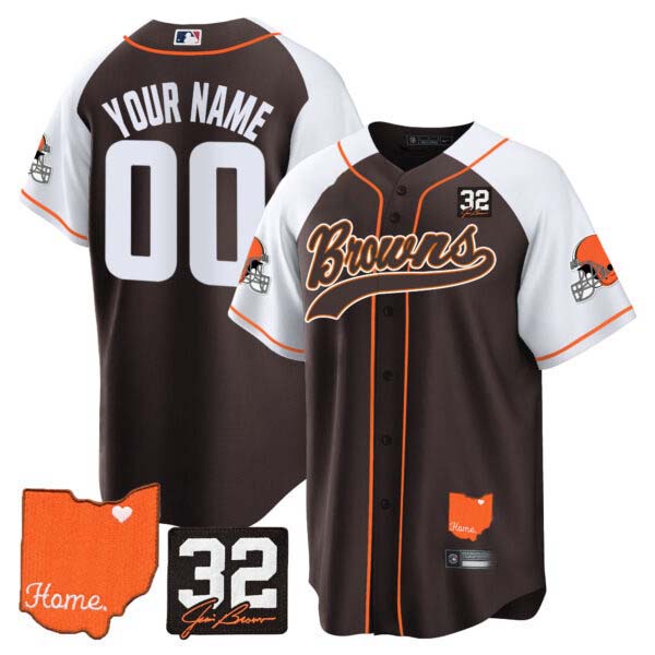 Browns #32 Jim Brown Memorial & Home Patch Baseball Custom Jersey – All Stitched