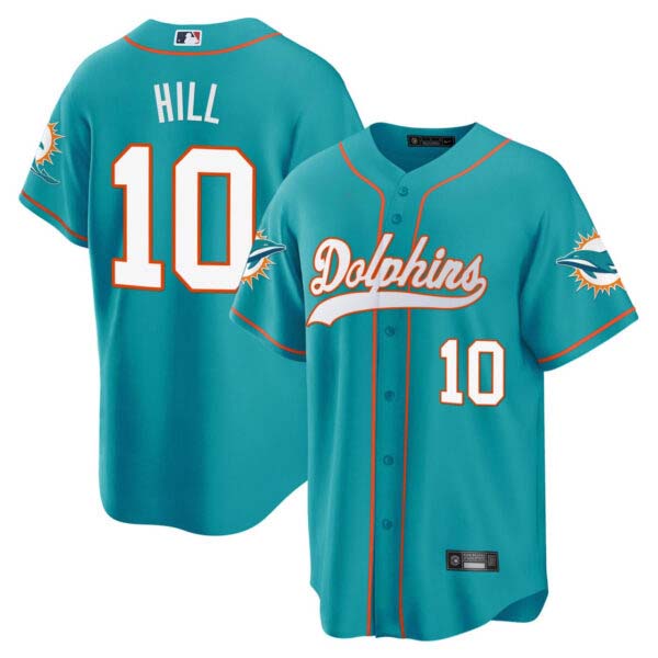 Men’s Tyreek Hill Dolphins Baseball Teal Jersey – All Stitched